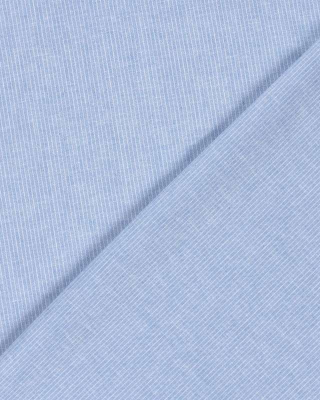 Tissu Coton Lin Fines Rayures Bleu Ciel  - Mercerine