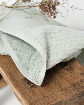 Tissu Eponge Envers Nid D'Abeille Vert d'Eau Ambre Oeko-Tex - Mercerine