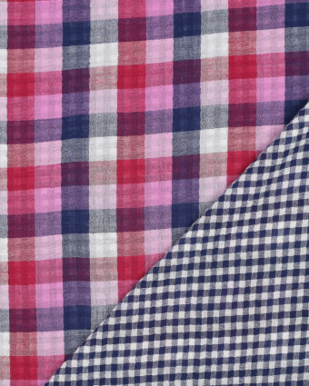 Double Gaze à Carreaux Rose et Bleu Double Face - Mercerine