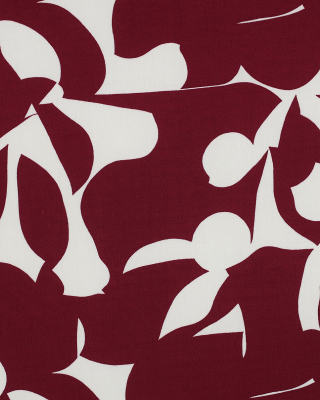 Tissu Viscose Ecrue Motif Abstrait Bordeaux  - Mercerine