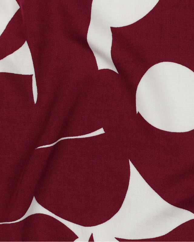 Tissu Viscose Ecrue Motif Abstrait Bordeaux  - Mercerine