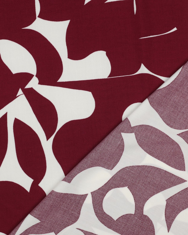 Tissu Viscose Ecrue Motif Abstrait Bordeaux  - Mercerine