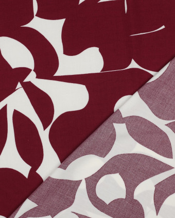 Tissu Viscose Ecrue Motif Abstrait Bordeaux  - Mercerine