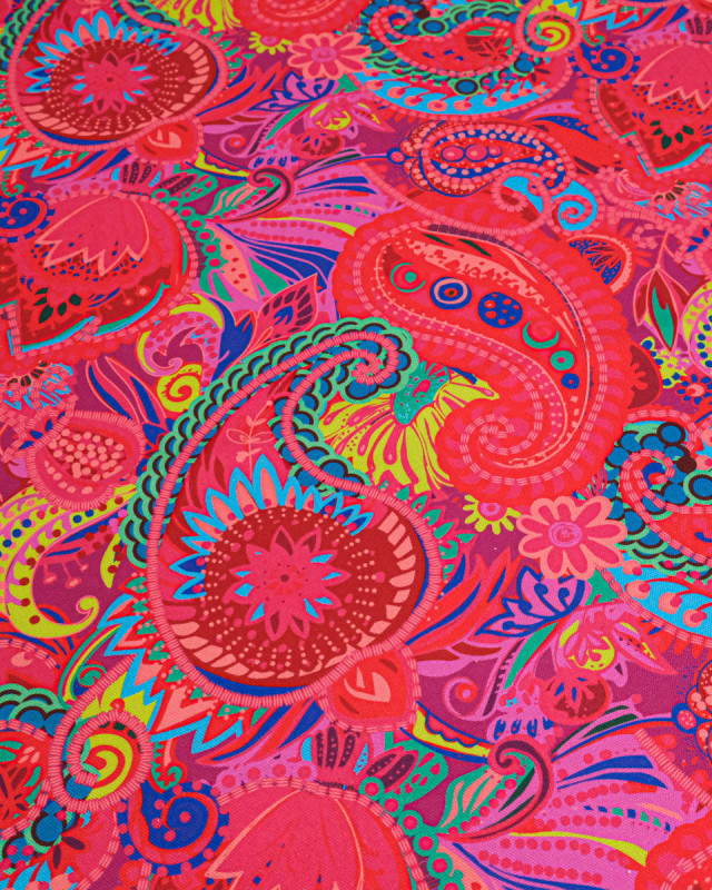 Toile Semi-Panama Rose Fuchsia Motif Cachemire  - Mercerine