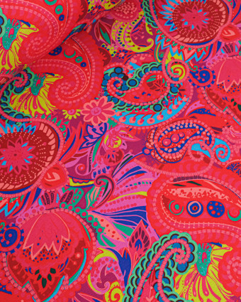 Toile Semi-Panama Rose Fuchsia Motif Cachemire  - Mercerine