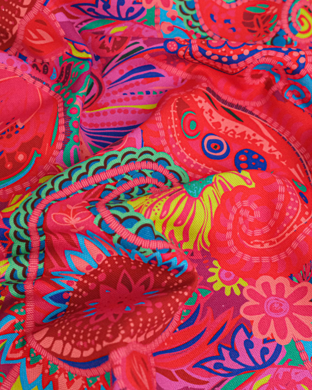 Toile Semi-Panama Rose Fuchsia Motif Cachemire  - Mercerine