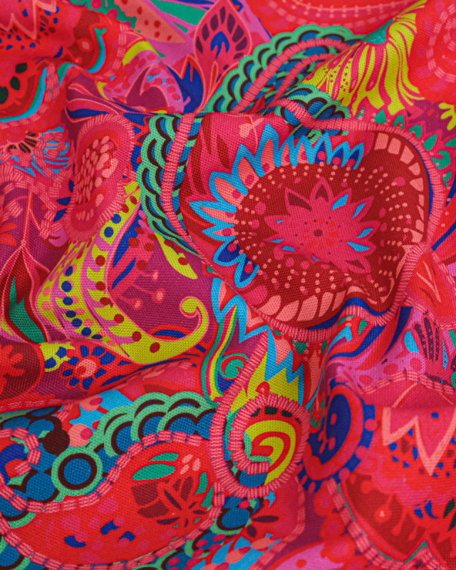 Toile Semi-Panama Rose Fuchsia Motif Cachemire  - Mercerine
