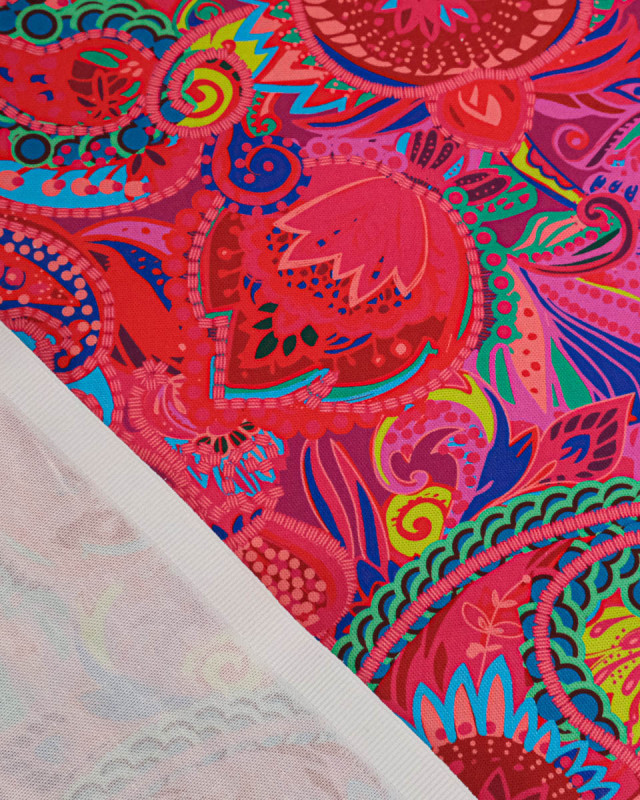 Toile Semi-Panama Rose Fuchsia Motif Cachemire  - Mercerine