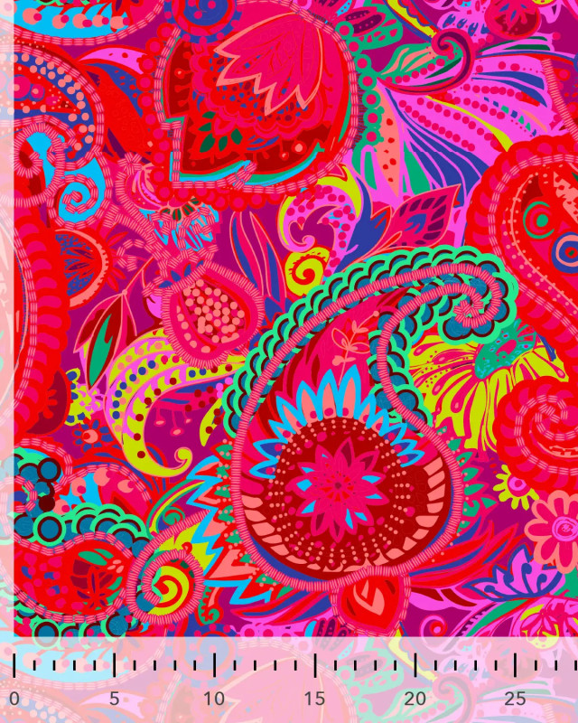 Toile Semi-Panama Rose Fuchsia Motif Cachemire  - Mercerine