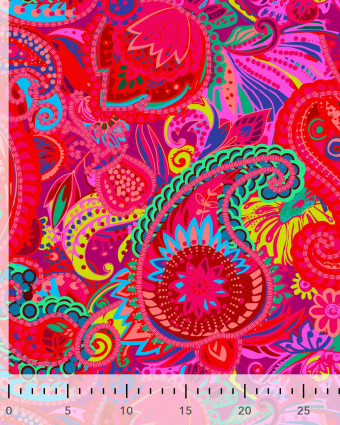Toile Semi-Panama Rose Fuchsia Motif Cachemire  - Mercerine
