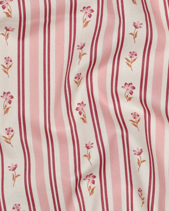 Popeline de Coton Rayures Vintage Rose et Bordeaux - Mercerine