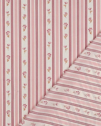 Popeline de Coton Rayures Vintage Rose et Bordeaux - Mercerine