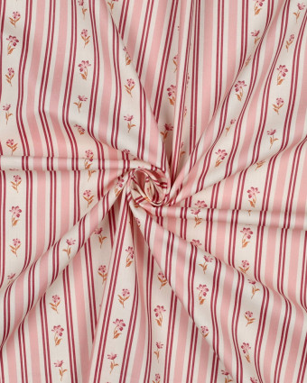 Popeline de Coton Rayures Vintage Rose et Bordeaux - Mercerine
