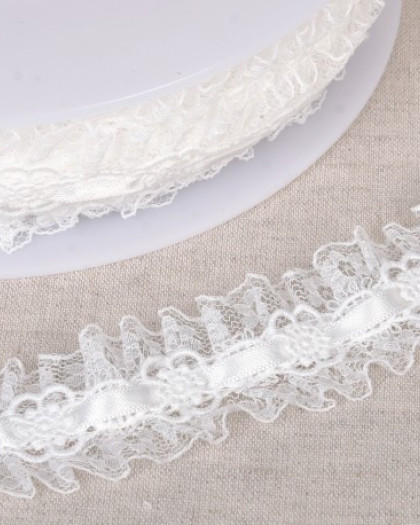 Galon Dentelle Froncée Blanc - 35mm - Mercerine