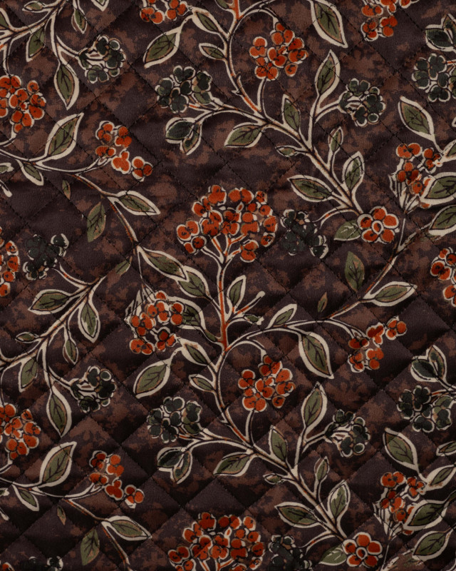 Tissu Velours Matelassé Motif Floral Brun Terracotta - Mercerine