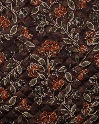 Tissu Velours Matelassé Motif Floral Brun Terracotta - Mercerine