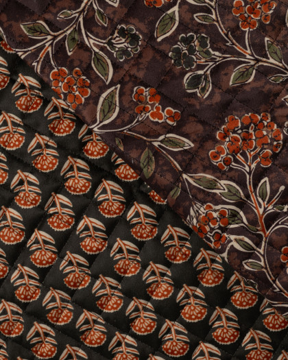 Tissu Velours Matelassé Motif Floral Brun Terracotta - Mercerine