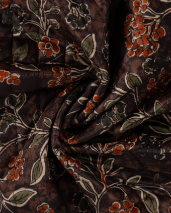 Tissu Velours Matelassé Motif Floral Brun Terracotta - Mercerine