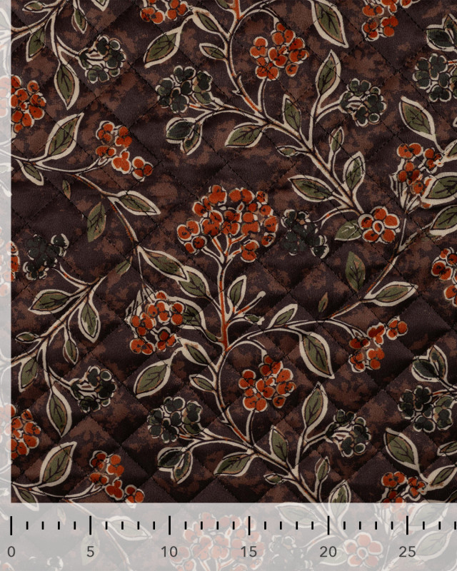 Tissu Velours Matelassé Motif Floral Brun Terracotta - Mercerine