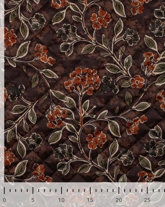 Tissu Velours Matelassé Motif Floral Brun Terracotta - Mercerine