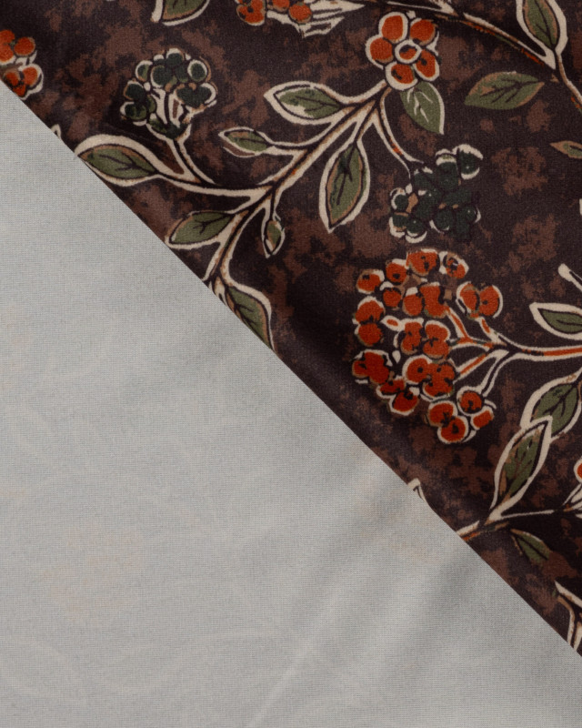 Tissu Velours Ras Motif Floral Brun Terracotta - Mercerine