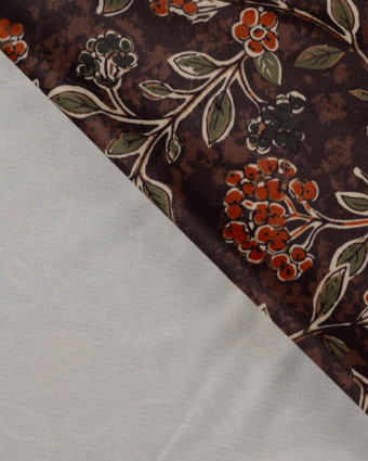 Tissu Velours Ras Motif Floral Brun Terracotta - Mercerine