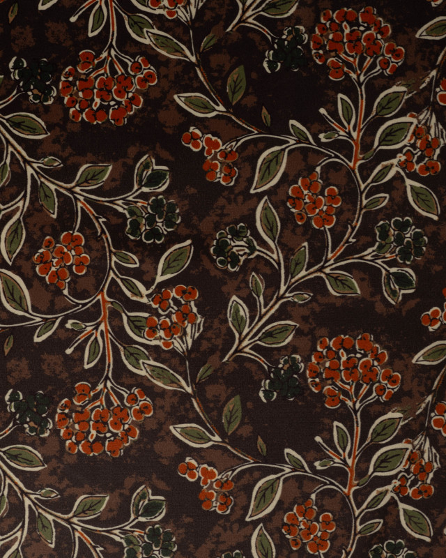 Tissu Velours Ras Motif Floral Brun Terracotta - Mercerine