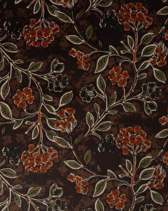 Tissu Velours Ras Motif Floral Brun Terracotta - Mercerine