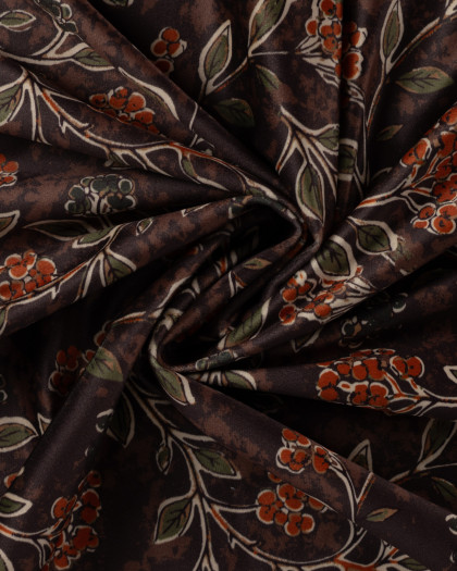 Tissu Velours Ras Motif Floral Brun Terracotta - Mercerine