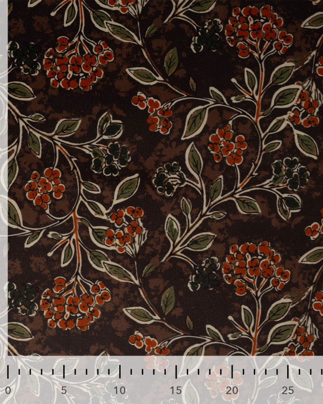 Tissu Velours Ras Motif Floral Brun Terracotta - Mercerine