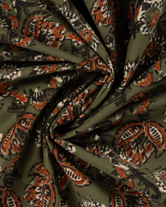 Tissu Velours Milleraies Inspiration Indienne Kaki - Mercerine