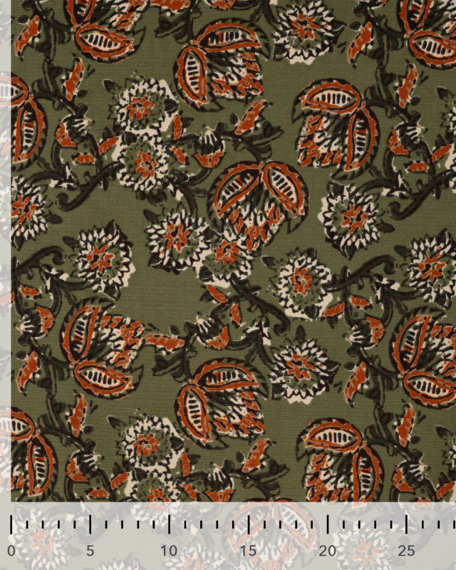 Tissu Velours Milleraies Inspiration Indienne Kaki - Mercerine