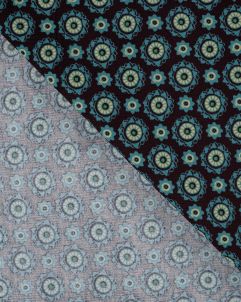 Tissu Velours Milleraies Petites Fleurs Bleu Pétrole - Mercerine