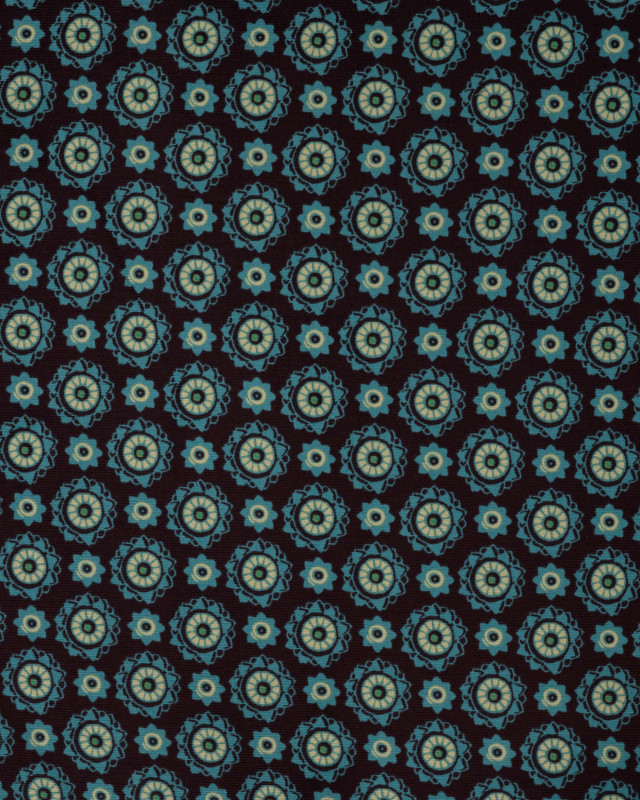 Tissu Velours Milleraies Petites Fleurs Bleu Pétrole - Mercerine
