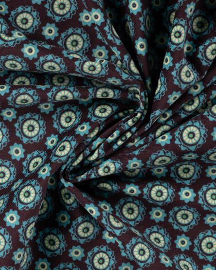 Tissu Velours Milleraies Petites Fleurs Bleu Pétrole - Mercerine
