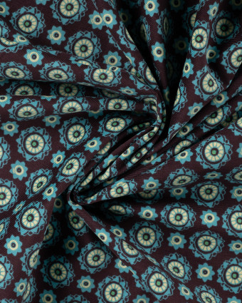 Tissu Velours Milleraies Petites Fleurs Bleu Pétrole - Mercerine