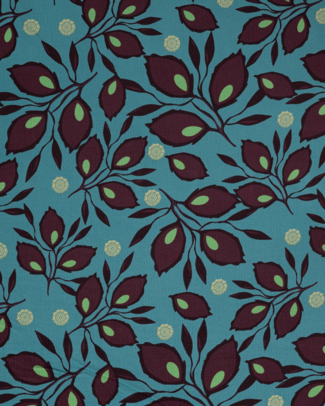 Tissu Velours Milleraies Feuillage Bleu Pétrole - Mercerine