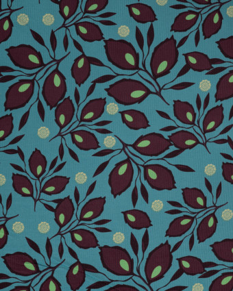 Tissu Velours Milleraies Feuillage Bleu Pétrole - Mercerine