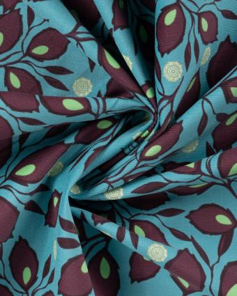 Tissu Velours Milleraies Feuillage Bleu Pétrole - Mercerine
