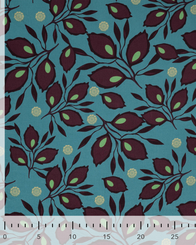 Tissu Velours Milleraies Feuillage Bleu Pétrole - Mercerine