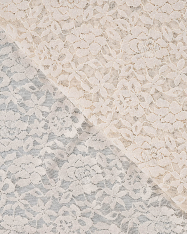Tissu Dentelle Velours Motif Fleurs Ecru - Mercerine