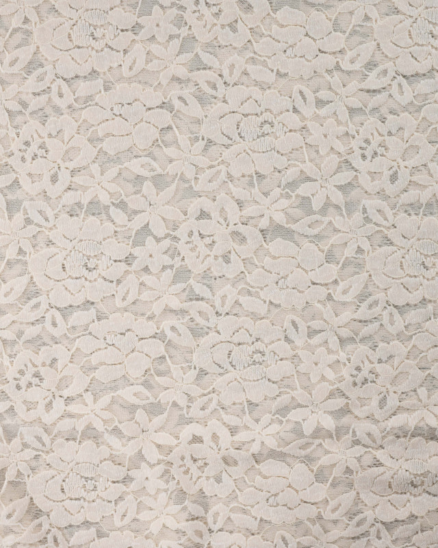 Tissu Dentelle Velours Motif Fleurs Ecru - Mercerine