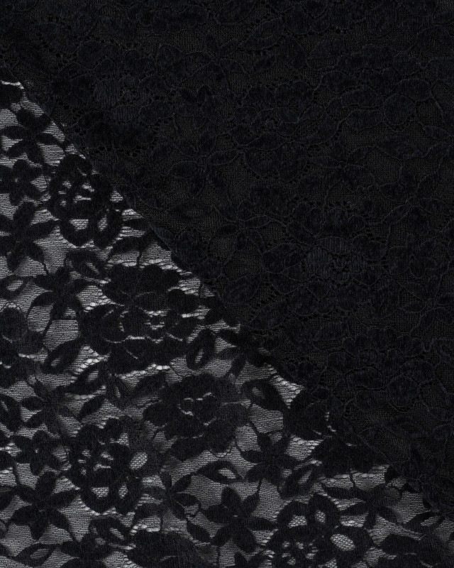 Tissu Dentelle Velours Motif Fleurs Noir - Mercerine