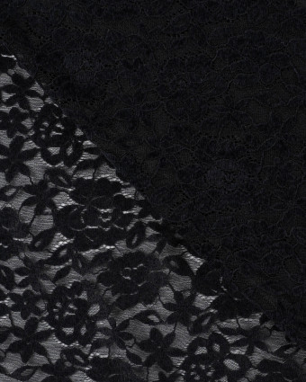 Tissu Dentelle Velours Motif Fleurs Noir - Mercerine