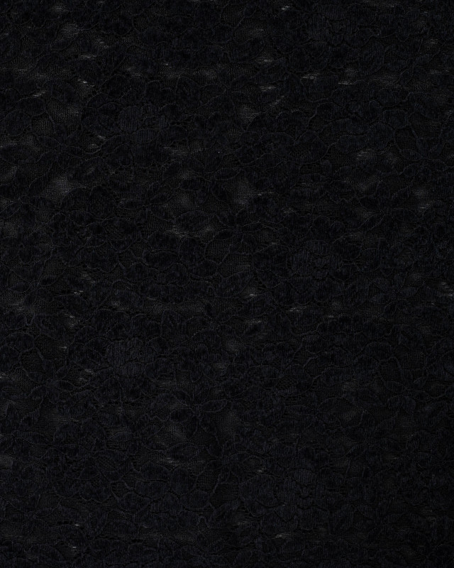 Tissu Dentelle Velours Motif Fleurs Noir - Mercerine