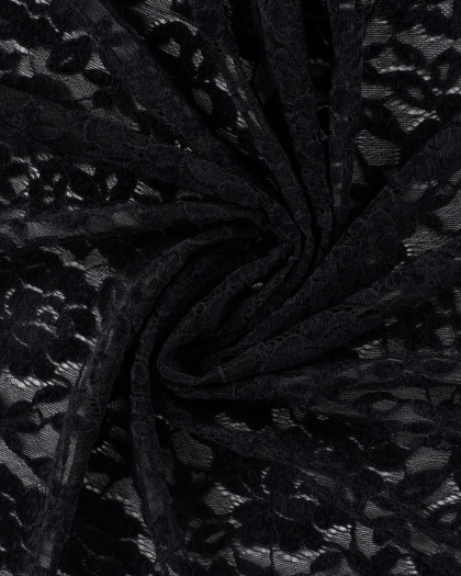 Tissu Dentelle Velours Motif Fleurs Noir - Mercerine