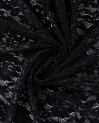 Tissu Dentelle Velours Motif Fleurs Noir - Mercerine