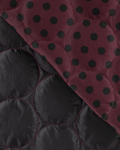 Tissu Matelassé à Pois Noir Fond Prune - Mercerine