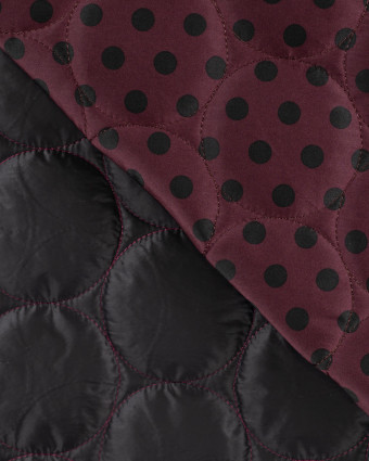 Tissu Matelassé à Pois Noir Fond Prune - Mercerine