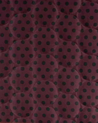 Tissu Matelassé à Pois Noir Fond Prune - Mercerine